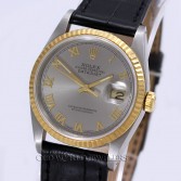 Rolex Datejust 16233 18K Gold Steel Rhodium Roman Dial